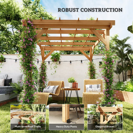 Outsunny 2 x 2 m Wooden Pergola Kit, Decorative Garden Gazebo Shelter with Stable Structure for Climbing Vines, Flowers, Dark Brown