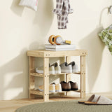HOMCOM Two Shelf Bamboo Shoe Storage Bench - Natural Finish