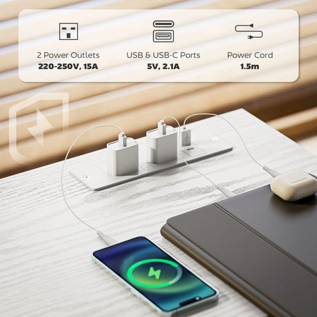 HOMCOM 120cm Computer Desk with Power Outlets, Office Desk Study Table with 3 Fabric Drawers and 4 Storage Shelves, White