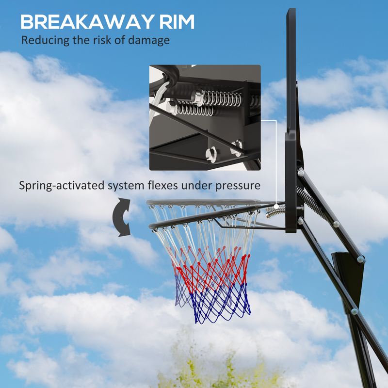 SPORTNOW Basketball Hoop Outdoor, Height Adjustable Basketball Hoop and Stand with Rebound System, Weighted Base, Portable on Wheels, 2.45-3.05m, for Teens, Juniors, Adults, Black