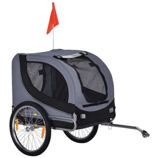 PawHut Steel Dog Bike Trailer Pet Cart Carrier for Bicycle Kit Water Resistant with Hitch Coupler Travel Grey and Black