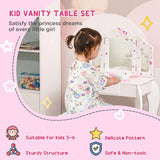 HOMCOM Kids Vanity Table and Chair Set with Tri-Folding Mirror and Stool, Makeup Dressing Table with Drawer, White