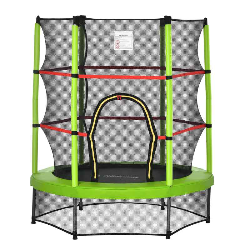 HOMCOM 5.2FT/63 Inch Kids Trampoline with Enclosure Net Steel Frame Indoor Round Bouncer Rebounder Age 3 to 6 Years Old Green