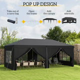 Outsunny 3 x 6 m Pop Up Gazebo with Sides and Windows, Height Adjustable Wedding Camping Party Tent Canopy Marquee with Storage Bag for Garden, Event, Black