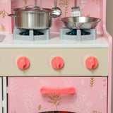 AIYAPLAY Play Kitchen, Kids Kitchen Set with Lights and Sounds, Double Stoves, Ice Maker, Chalkboard for 3+ Years, Pink