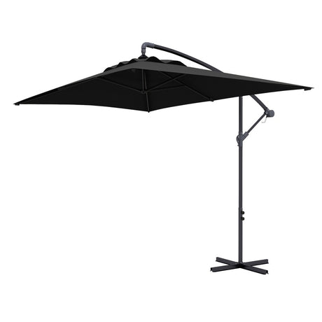 Outsunny 3m Cantilever Overhanging Parasol, with Cross Base - Black