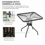 Outsunny Square Garden Dining Table with Tempered Glass Top & Umbrella Hole, 76 x 76 cm