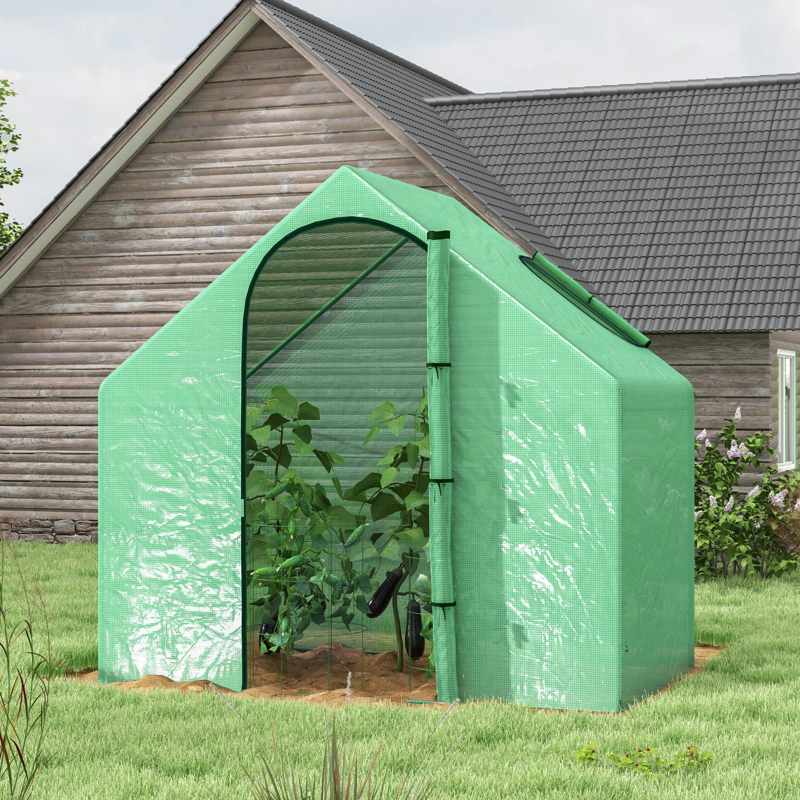 Outsunny Walk In Mini Greenhouse Garden Outdoor Flower Planter Steel Frame w/ Zipped Door & Window, PE Cover, 180 x 100 x 168CM