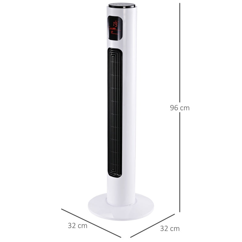 HOMCOM 38'' Freestanding Tower Fan, 3 Speed 3 Mode, 12h Timer, 70 Degree Oscillation, LED Panel, 5M Remote Controller, White