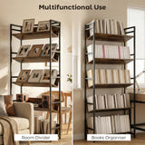 HOMCOM Bookshelf 5-Tier Metal Frame Room Divider Bookcase Storage Shelves for Living Room Rustic Brown