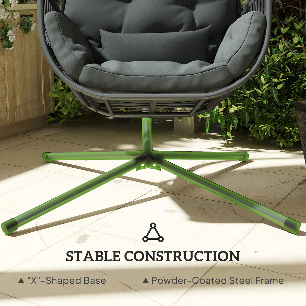 Outsunny Hanging Egg Chair Outdoor Indoor, Swing Hammock Chair with Stand, Cushions, Lumbar Pillow, Adjustable Height and Steel Frame for Garden Patio Lounge Porch, Dark Grey