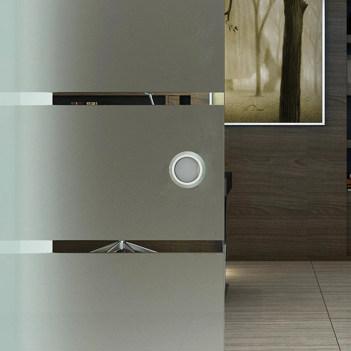 HOMCOM 90cm Sliding Glass Door with Hardware Track Kit, Frosted Tempered Glass with Stripe Pattern, Round Handle