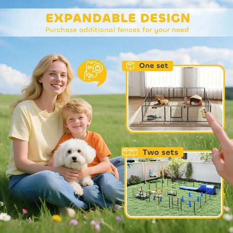 PawHut 12 Panels Heavy Duty Puppy Playpen, for Small Dogs, Indoor and Outdoor Use - Silver