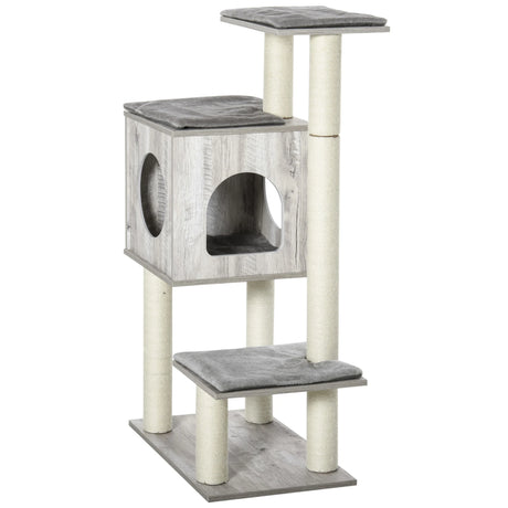 PawHut Cat Tree for Indoor Large Cats 113cm Kitten Tower Condo Jute Scratching Post Kitten Play House Activity Center Furniture