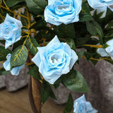 Outsunny Set of 2 Artificial Plants White Rose Floral in Pot, Fake Plants for Home Indoor Outdoor Decor, 90cm, Light Blue