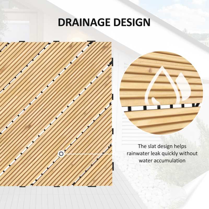 Outsunny 27 Pcs Wooden Interlocking Decking Tiles, 30 x 30 cm Anti-slip Outdoor Flooring Tiles, 0.81㎡ per Pack, All Weather Use for Patio, Balcony, Terrace, Hot Tub, Yellow