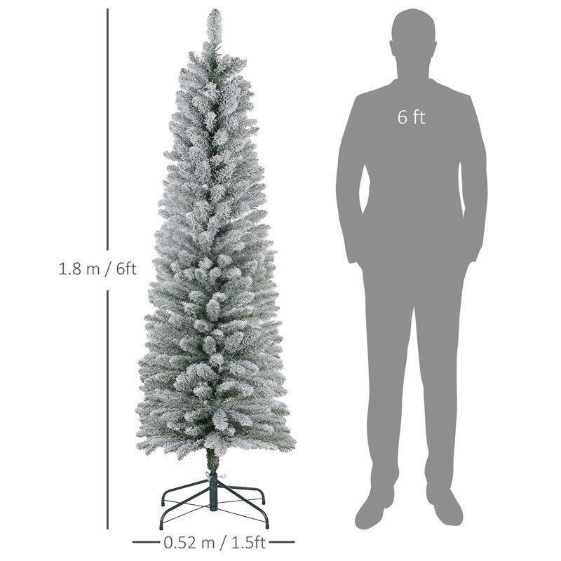 HOMCOM 6ft Artificial Snowy Pencil Christmas Tree - White