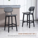 HOMCOM Bar Stools Set of 2, Breakfast Bar Chairs, PU Leather Upholstered Kitchen Stools with Backs, Footrests and Solid Wood Legs, Dark Grey