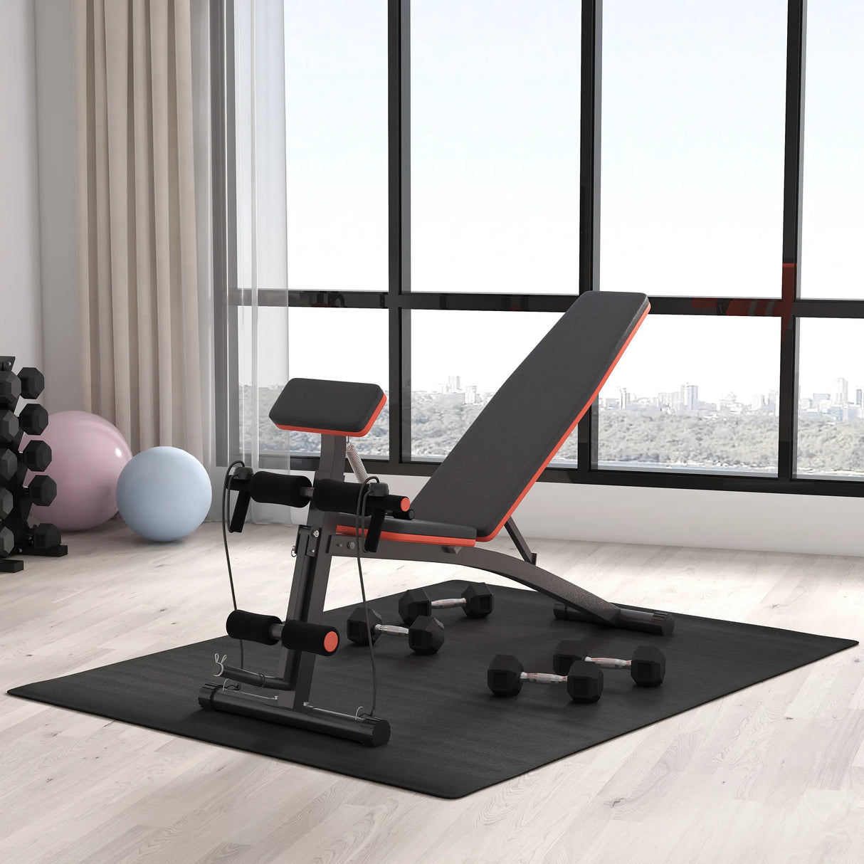 HOMCOM Foldable Weight Bench, Adjustable Strength Training Sit Up Ab Bench, Incline/Decline, Red