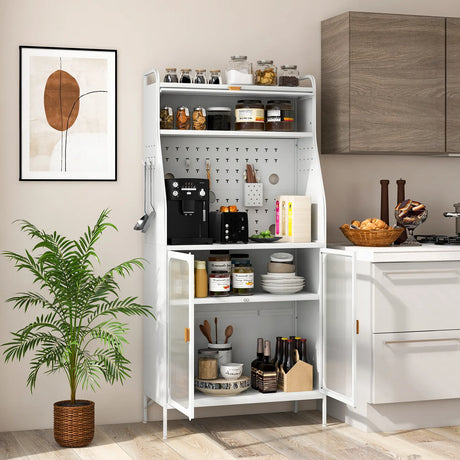Mobile 2 Doors Food Pantry Cupboard Storage Cabinet with Wheels-White