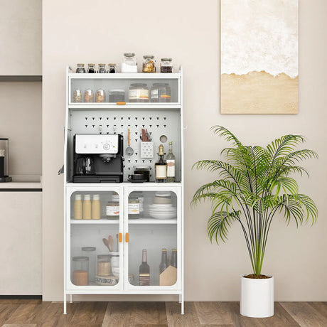 Mobile 2 Doors Food Pantry Cupboard Storage Cabinet with Wheels-White