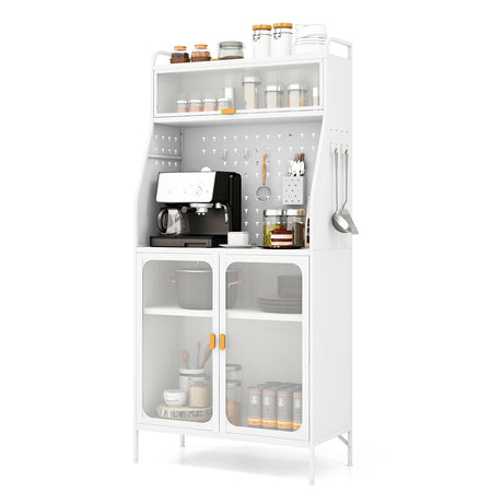 Mobile 2 Doors Food Pantry Cupboard Storage Cabinet with Wheels-White