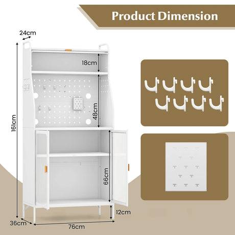 Mobile 2 Doors Food Pantry Cupboard Storage Cabinet with Wheels-White