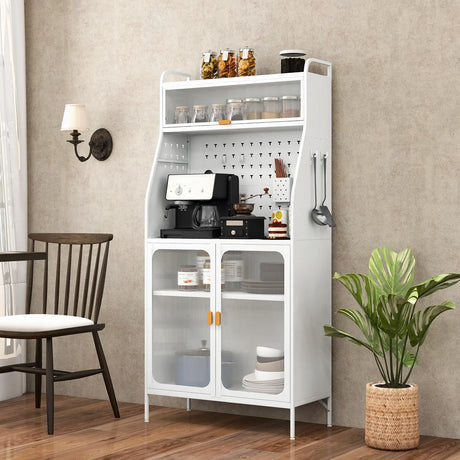 Mobile 2 Doors Food Pantry Cupboard Storage Cabinet with Wheels-White