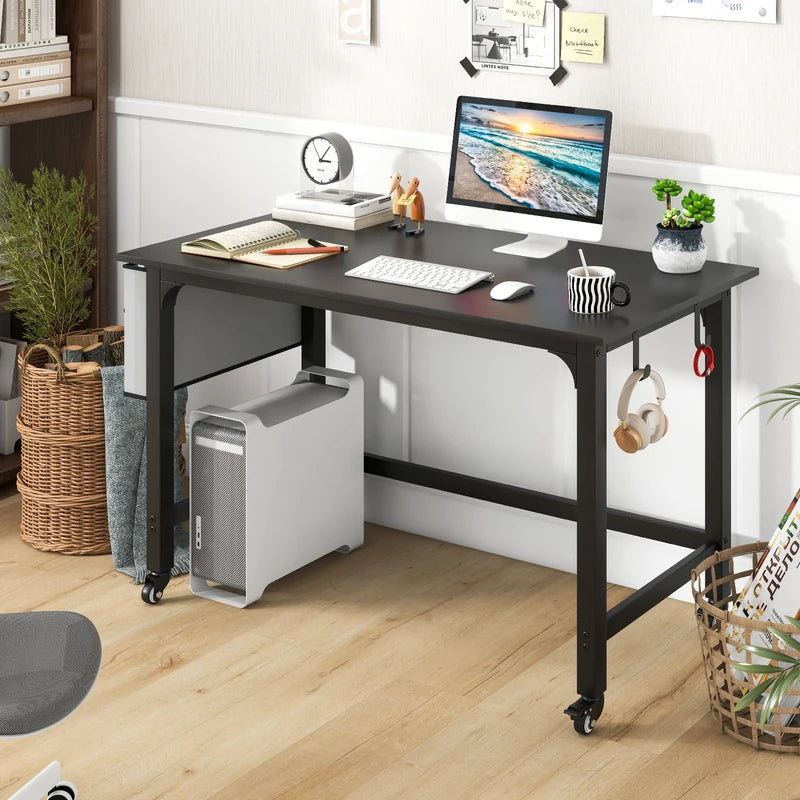 120cm Mobile Computer Desk with Storage Bag and 2 Headphone Hooks-Black