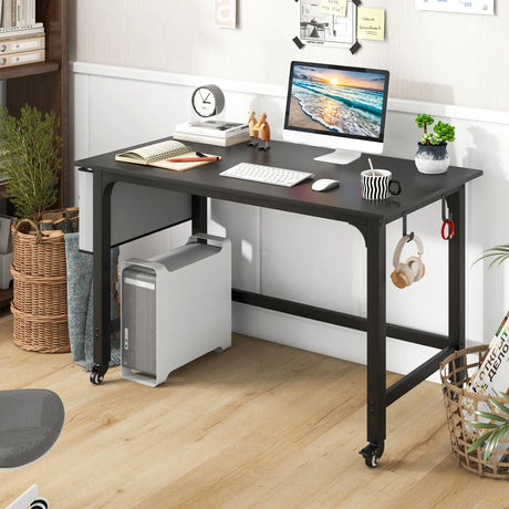 120cm Mobile Computer Desk with Storage Bag and 2 Headphone Hooks-Black