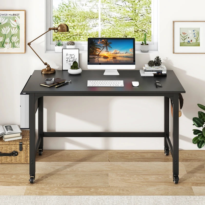 120cm Mobile Computer Desk with Storage Bag and 2 Headphone Hooks-Black