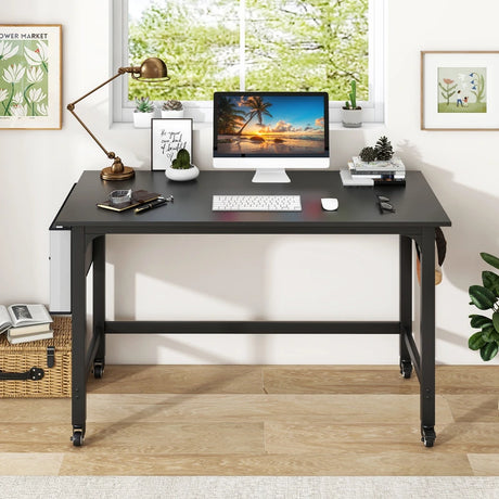 120cm Mobile Computer Desk with Storage Bag and 2 Headphone Hooks-Black