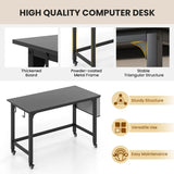 120cm Mobile Computer Desk with Storage Bag and 2 Headphone Hooks-Black
