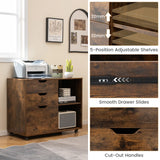 3-Drawer File Cabinet with Adjustable Shelf and Wheels for Letter-Rustic Brown