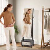 47 Inch Lockable Jewelry Cabinet Armoire with 3-Color LED Lights-Brown