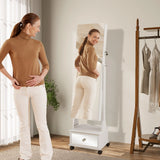 47 Inch Lockable Jewelry Cabinet Armoire with 3-Color LED Lights-White