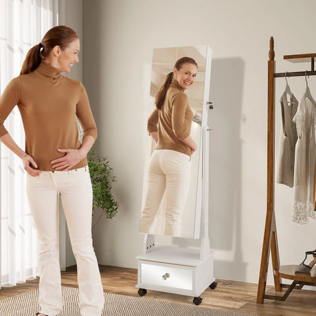 47 Inch Lockable Jewelry Cabinet Armoire with 3-Color LED Lights-White