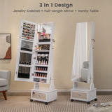 47 Inch Lockable Jewelry Cabinet Armoire with 3-Color LED Lights-White