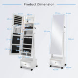 47 Inch Lockable Jewelry Cabinet Armoire with 3-Color LED Lights-White