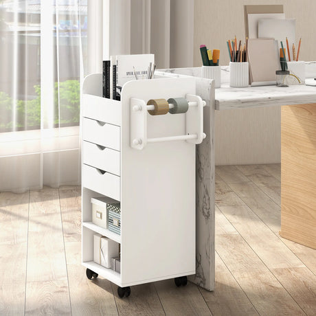 Utility Trolley with Open Shelves and 3 Drawers-White
