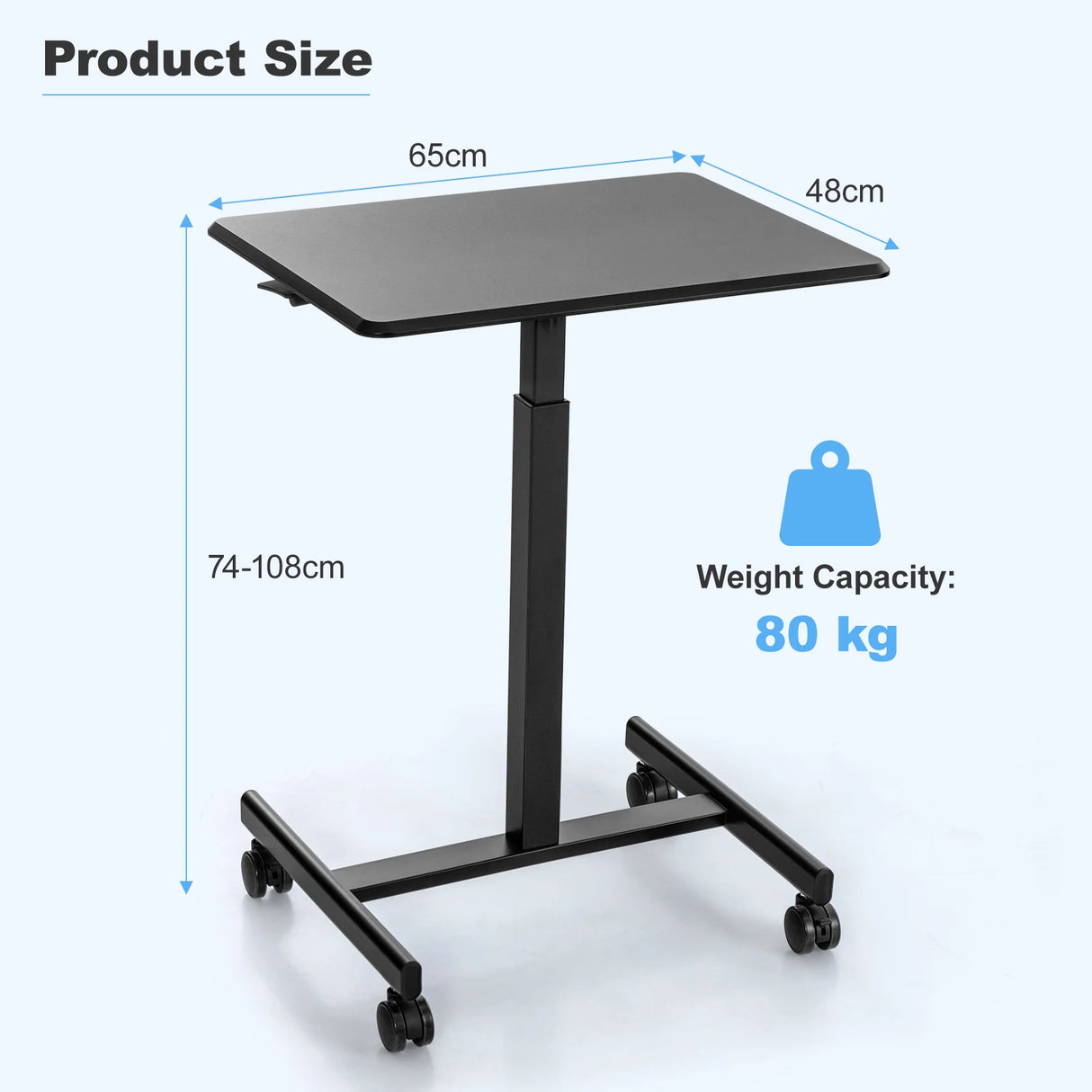 Height Adjustable Rolling Standing Desk-Black