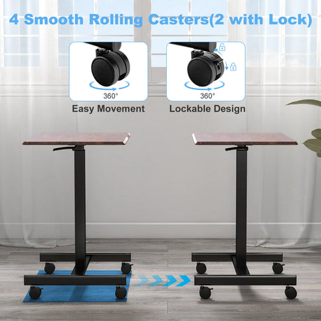Height Adjustable Rolling Standing Desk-Rustic Brown
