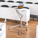 Mobile Standing Laptop Desk with Tablet Holder and 4 Rolling Casters-White