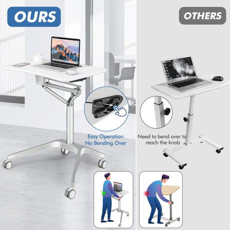 Mobile Standing Laptop Desk with Tablet Holder and 4 Rolling Casters-White