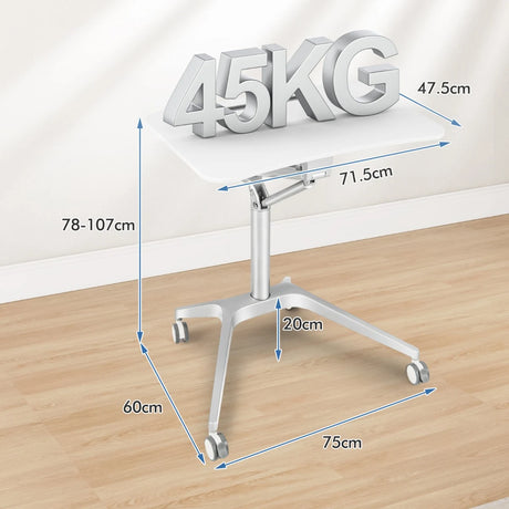 Mobile Standing Laptop Desk with Tablet Holder and 4 Rolling Casters-White