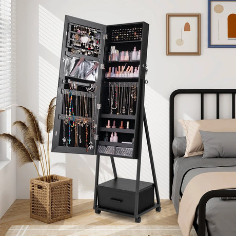 Jewelry Cabinet with Full-Length Mirror-Black