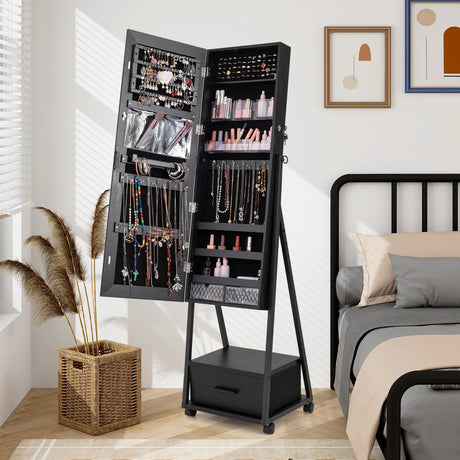 Jewelry Cabinet with Full-Length Mirror-Black