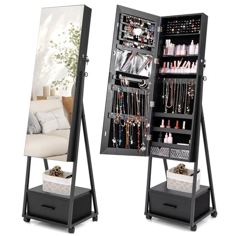 Jewelry Cabinet with Full-Length Mirror-Black