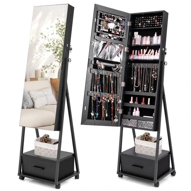 Jewelry Cabinet with Full-Length Mirror-Black