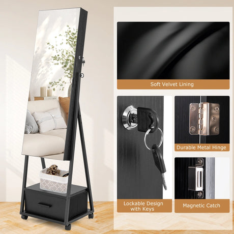 Jewelry Cabinet with Full-Length Mirror-Black